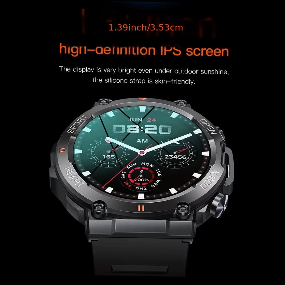 K56Pro Men's Smart Watch with Heart Rate Monitor, Bluetooth Connectivity, 400mAh Long Battery Life, 1.39-Inch HD Display, Ideal for Outdoor Activities
